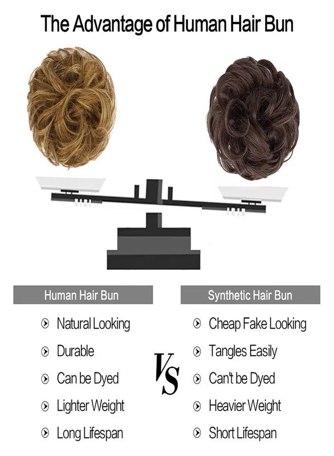 FESHFEN Human Messy Buns - 100% Human Hair Bun Real Scrunchies Hair Pieces Ponytail Extensions Wavy Tousled Updo Chignon Hairpieces for Women，Light Brown Mixed Blonde - Image 4
